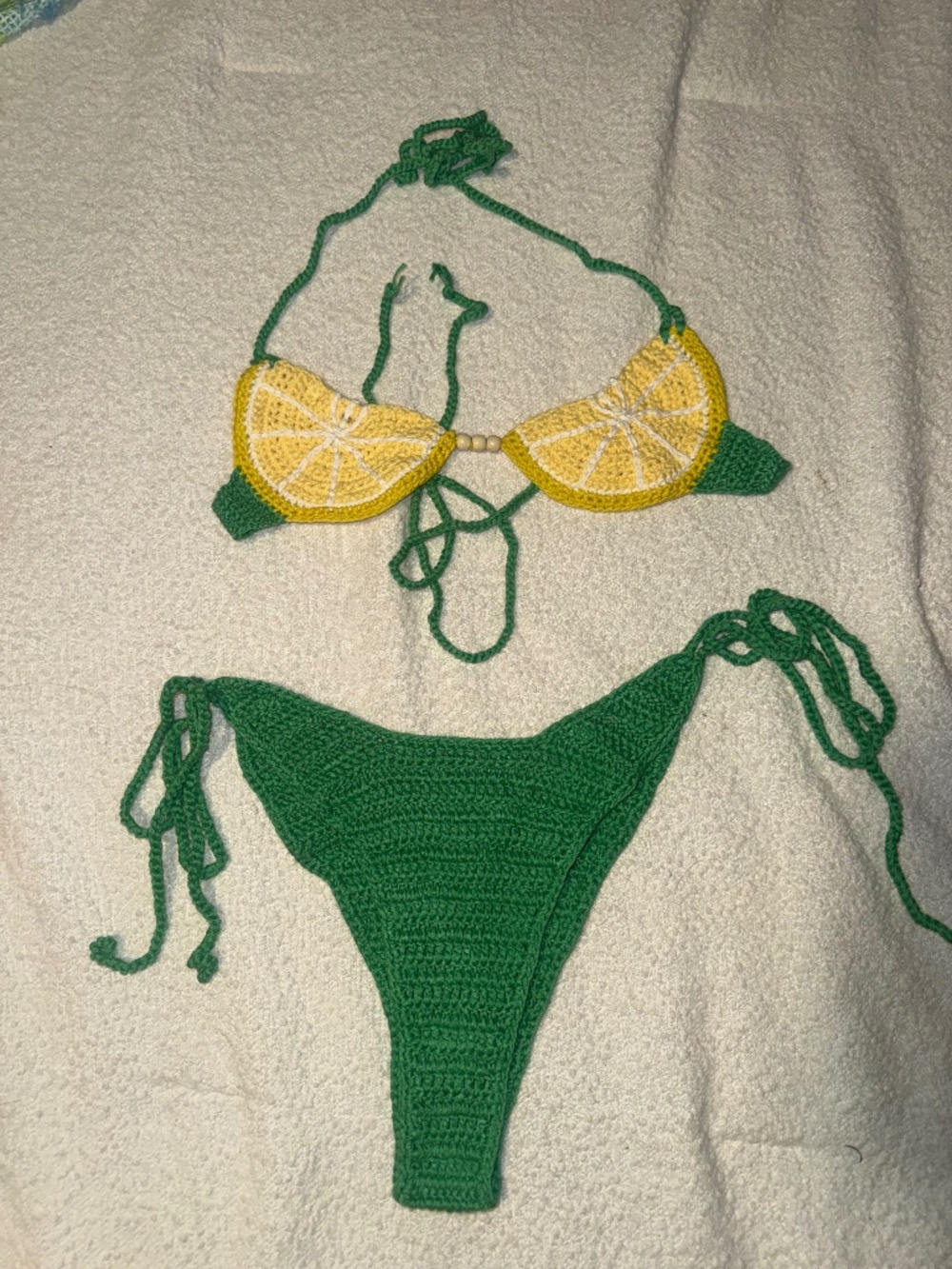 Green Crochet Lemon Bikini Set